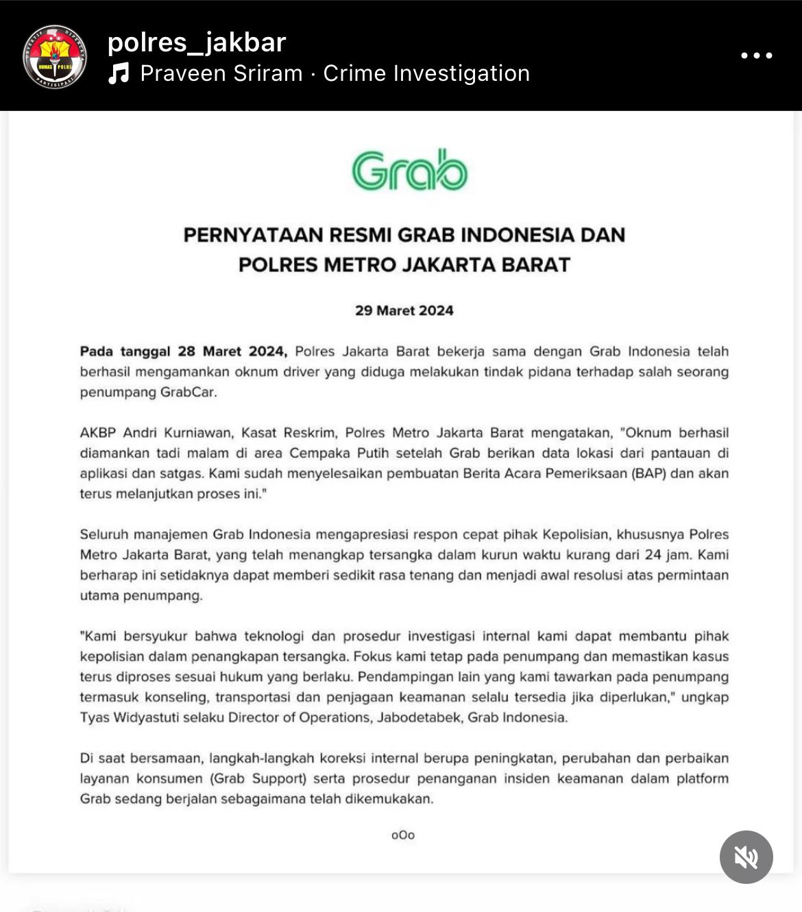 Polres Jakarta Barat Bersama Grab Tangkap Driver Tersangka Pemerasan